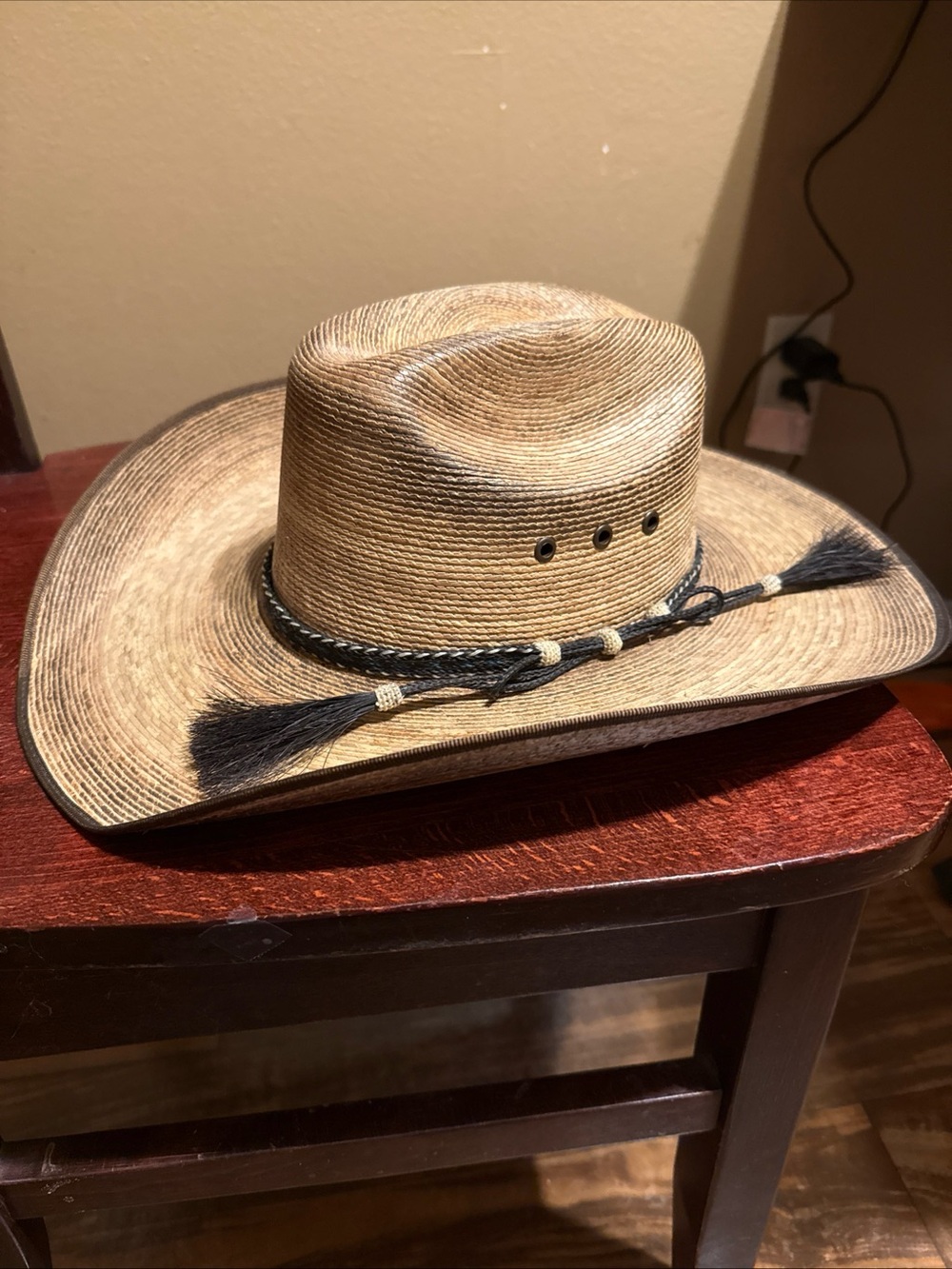 Men's Straw Cowboy Hat - Brown with Black Accents